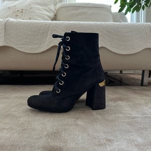 Prada blue lace-up suede heeled ankle boots Size 38.5